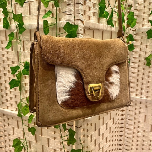 Handbags - vintage handbags 1970s Genuine Suede And Cowhide. Bohemian/ Hippy